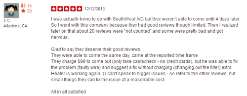 Yelp reviews, yelp california air conditioning systems, customers from yelp, california air customers